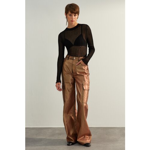 Trendyol Limited Edition Bronze Wide Leg Shiny Printed Jeans Cene