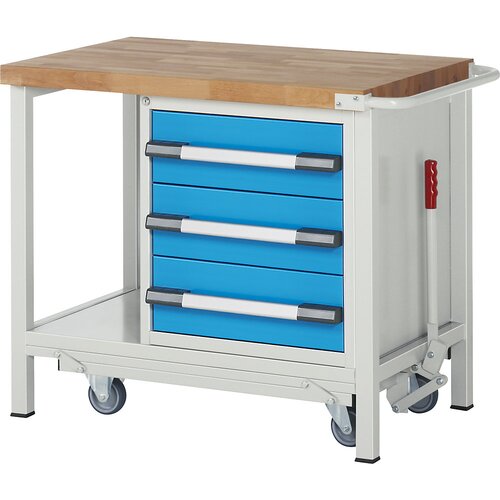 Eurokraft pro pomična in spustna delovna miza z ogrodjem serije 8, 3 predali, odlagalna polica, &amp;scaron;xg 750 x 700 mm Slike