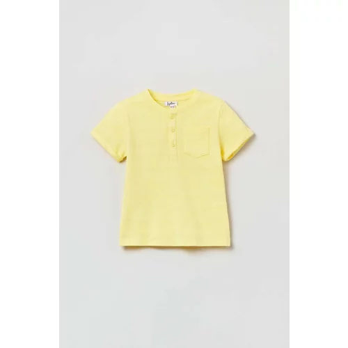 OVS Pamučna majica kratkih rukava za bebe boja: žuta, glatki model