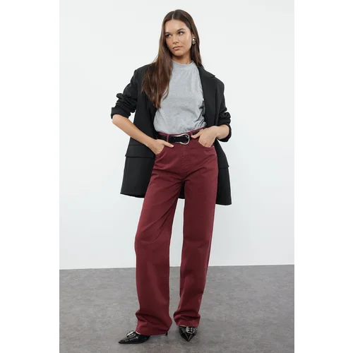 Trendyol Claret Red High Waist Wide Leg Jeans