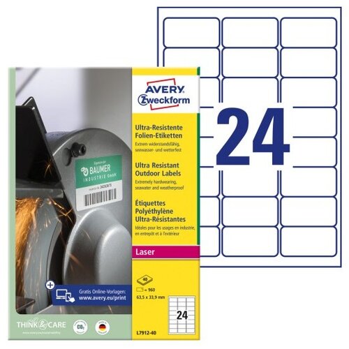 Avery Zweckform Izjemno odporne polietilenske etikete 63,5 x 33,9 mm Slike