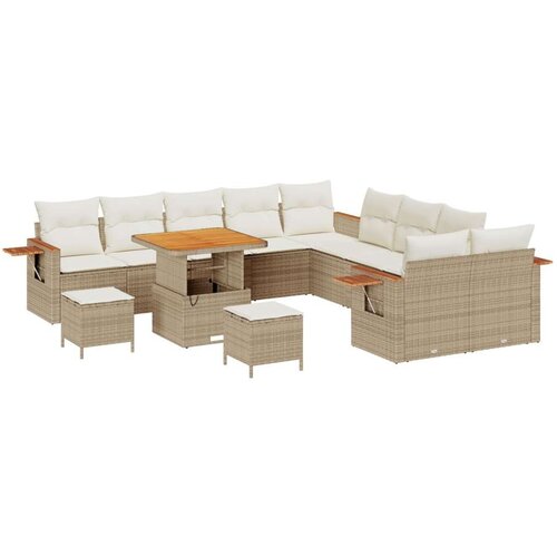  13 Delni Vrtni Sofa Set z Blazinami Bež Poly Ratan Acacia - - Bež - 112.6 - Velik - Cene