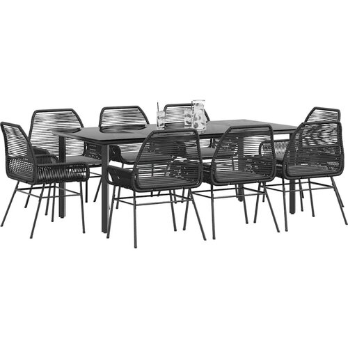  Vrtna garnitura - 8-dijelni vrtni blagovaonski set s jastucima crnog poliratana Crna 200 x 100 x 74 cm 8 Cijene