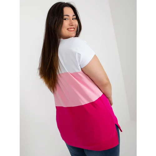 Fashion Hunters Lady's white-pink cotton blouse plus size