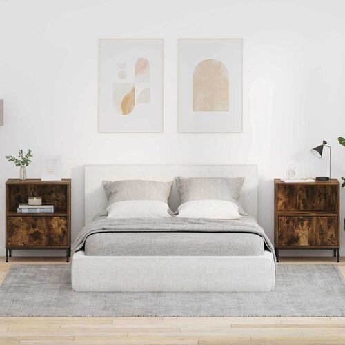 vidaXL Posteljne mize s predalom 2 pcs Dimljeni hrast 49 x 36 x 61 cm Cene