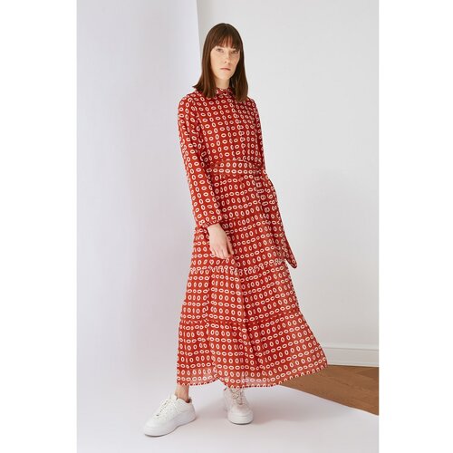 Trendyol Haljina od šifona sa uzorkom od pločica krem | tamnocrvena Slike
