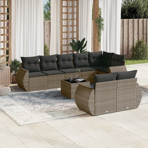 vidaXL 9-dijelni set vrtnih sofa od poliratana s jastucima sivi Cijene