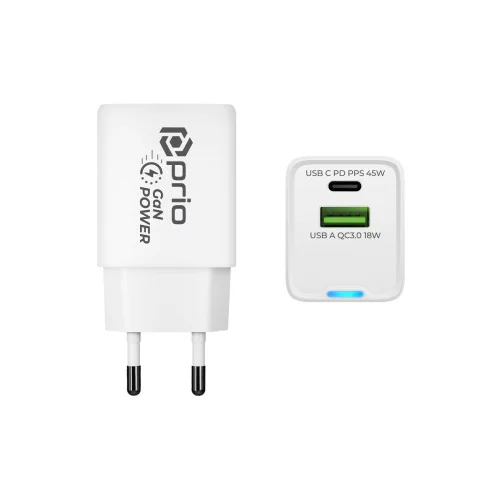 Prio Polnilec / adapter USB-A / USB-C, GaN, PD, 45W