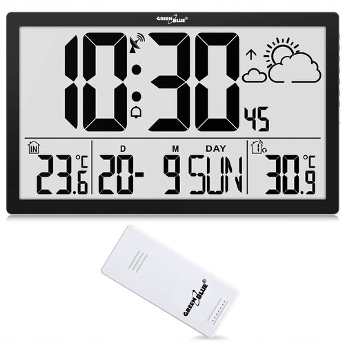 GreenBlue LCD stenska ura GB218 + vremenska postaja, DCF, (21980937) Cene