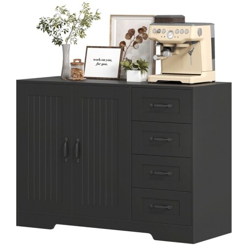 Nesta Komoda sideboard, moderna zasnova, 4 predali in 1 omarica, črna, 105x40x76 cm, za dnevno sobo in spalnico, (5000493521) Cene