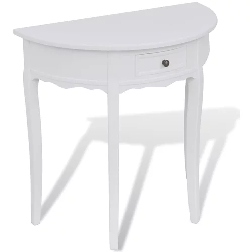 vidaXL Konzolna mizica s predalom polkrožna bela, (20711342)