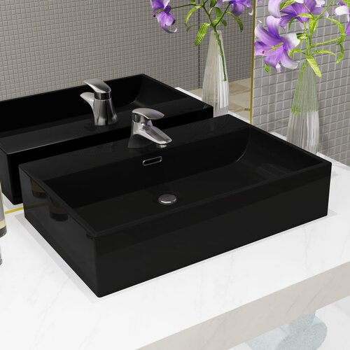 vidaXL Umivalnik z odprtino za pipo črna keramika 60,5x42,5x14,5 cm Cene
