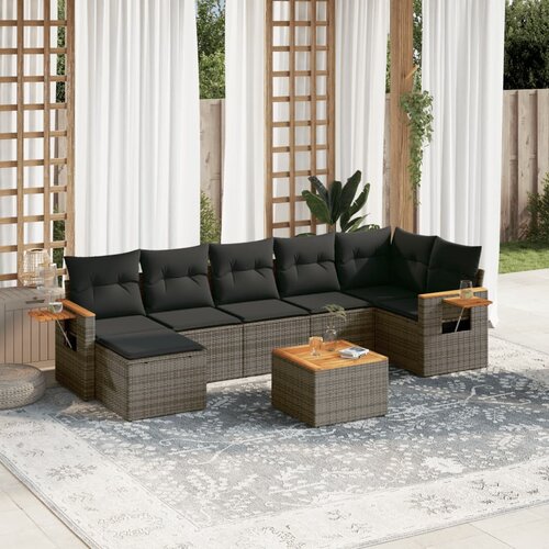 vidaXL 8-dijelni set vrtnih sofa od poliratana s jastucima sivi Cijene