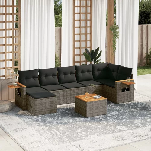 vidaXL 8-dijelni set vrtnih sofa od poliratana s jastucima sivi