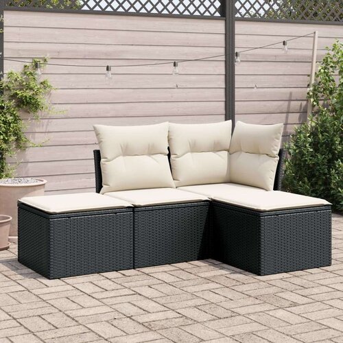 vidaXL 4-dijelni set vrtnih sofa od poliratana s jastucima crni Cijene