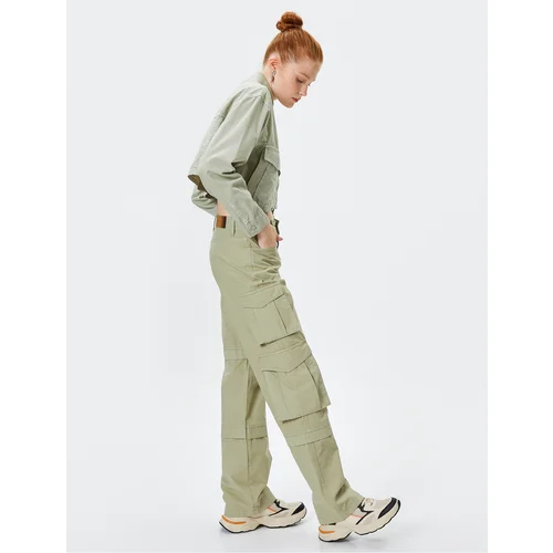 Koton Cargo Pants High Waist Straight Long Cut Pocket Layered Cotton - Nora Jean