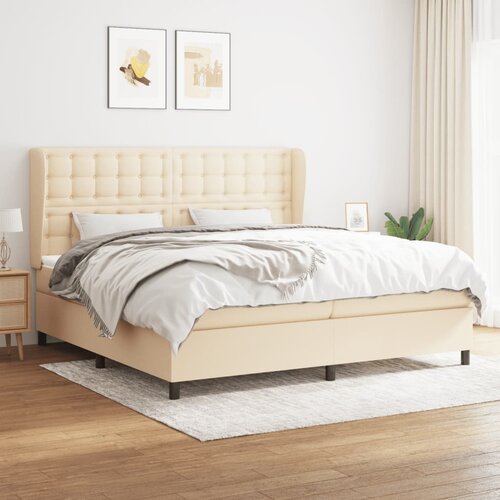 VidaXL Box spring postelja z vzmetnico krem 200x200 cm blago Slike