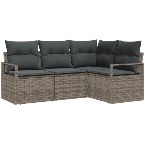 vidaXL 4-delni set zunanjih kavčev z blazinami Siva Poly Rattan, 2-sedežni zunanji kavč z blazinami Siva Poly Rattan Cene
