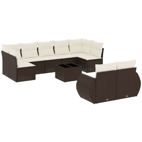VidaXL 10-dijelni set vrtnih sofa od poliratana s jastucima smeđi Slike