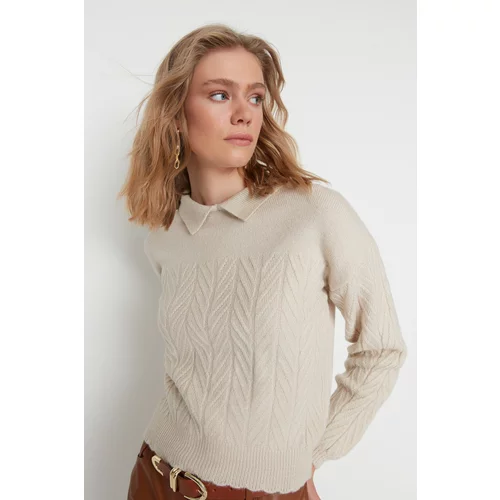 Trendyol Stone Wide fit Soft Textured Braids Knitwear Sweater