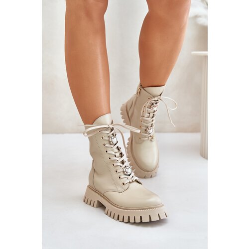 CheBello Leather Worker Ankle Boots With Charms Zipper Slike