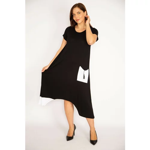 Şans Women's Plus Size Black Pocket Detailed Dress With Garnish