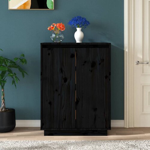 VidaXL omarica za čevlje črna 60x35x80 cm trdna borovina Slike
