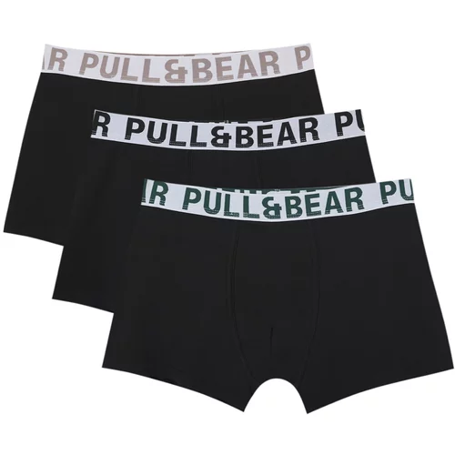 Pull&Bear Bokserice smeđa melange / kraljevski zelena / crna / bijela
