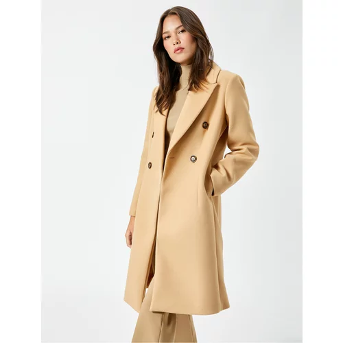 Koton Long Cachet Coat Buttoned Double Breasted Slit Belted