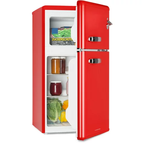 Klarstein Irene, retro hladilnik z zamrzovalnikom, hladilnik 61 l, zamrzovalnik 24 l, rdeča
