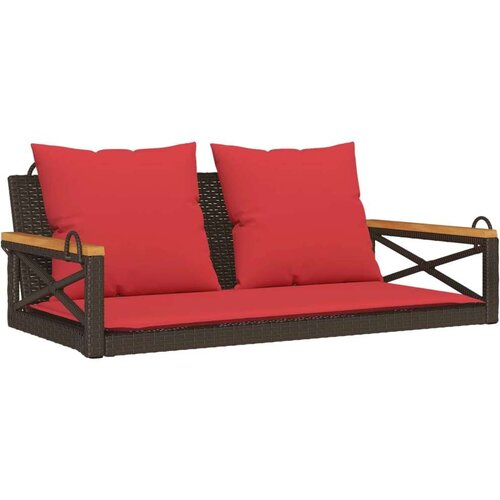  Klupa za ljuljanje s jastucima smeđa 109x62x40 cm od poliratana - Smeđa 109 x 62 x 40 cm 1 Nasloni za ruke križnog dizajna Slike