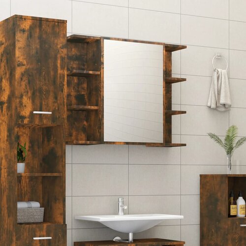 The Living Store Kopalniška omarica z ogledalom dimljeni hrast 80x20,5x64 cm - Omarica Z Ogledalom, (21436587) Cene