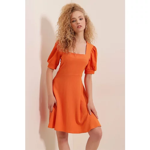 Bigdart 2339 Square Collar Knitted Dress - Orange