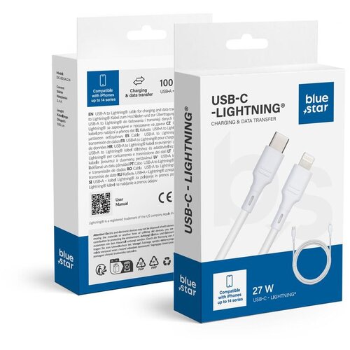 Blue Star kabal (kabl)  27W type c na lightning 2,4A DC-001CL2.4 1m beli Cene