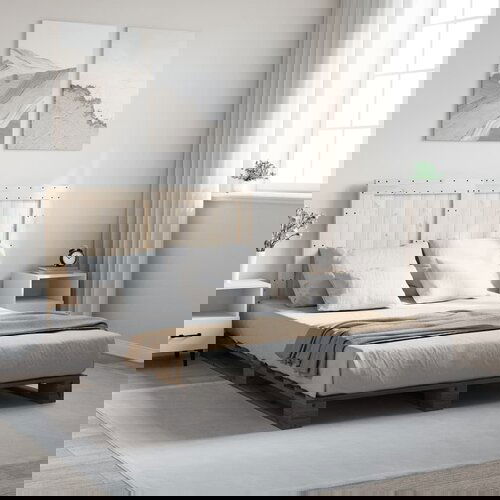  The Living Store Posteljni okvir z vzglavjem siv 140x200 cm trdna borovina - Posteljni Okvir, (21502860) Slike