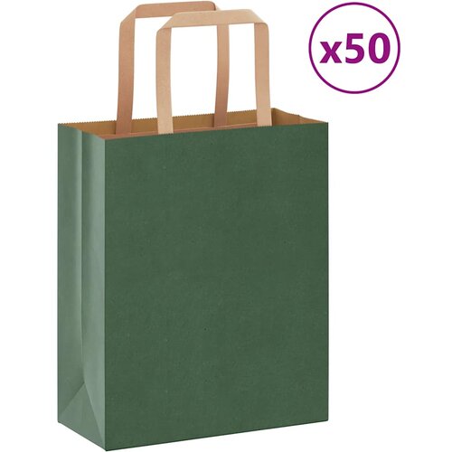 VidaXL Papirnate vrečke 50 kosov z ročaji zelene barve 18x8x22 cm Slike