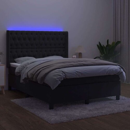 vidaXL Box spring postelja z vzmetnico LED črna 140x200 cm žamet Cene