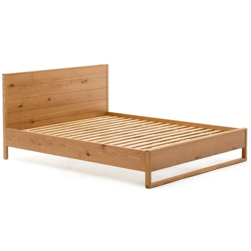 Kave Home Zakonska postelja iz masivnega hrasta z letvenim dnom 180x200 cm v naravni barvi Alguema &amp;ndash; Slike