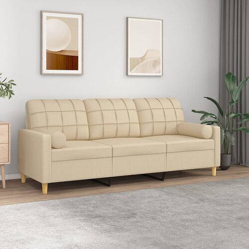 vidaXL Kavč trosed z blazinami krem 180 cm blago Cene