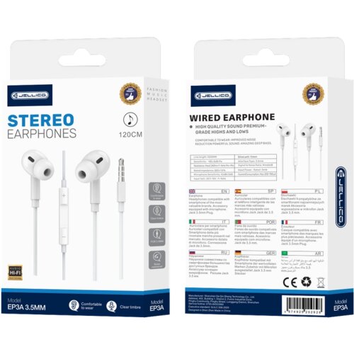 Jellico slu&amp;scaron;alke EP3A s 3,5 mm vtičem in mikrofonom s silikonskimi čepki - bele Slike
