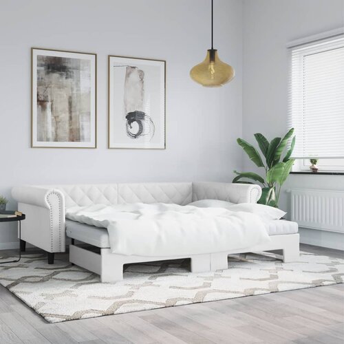 VidaXL Dnevni krevet na razvlačenje bijeli 90 x 200 cm od umjetne kože Slike