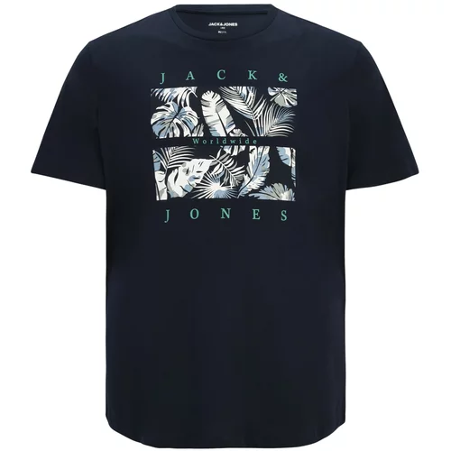 Jack & Jones Plus Majica 'JJFLOOR' mornarsko plava / opal / sivkasto zelena / bijela