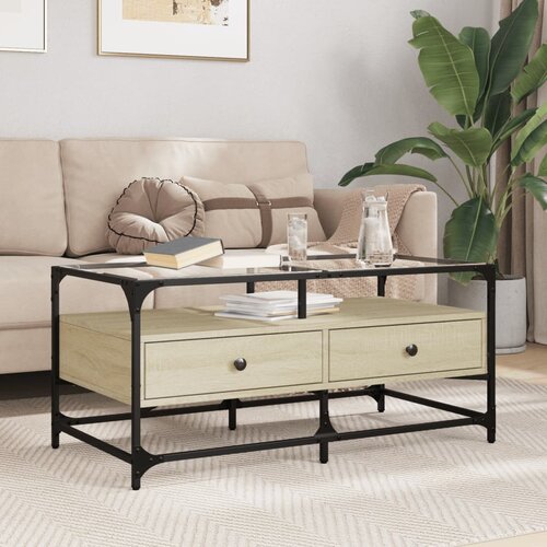The Living Store Klubska mizica s steklom sonoma hrast 98,5x50x45 cm jeklo - Klubska Mizica, (21573777) Cene