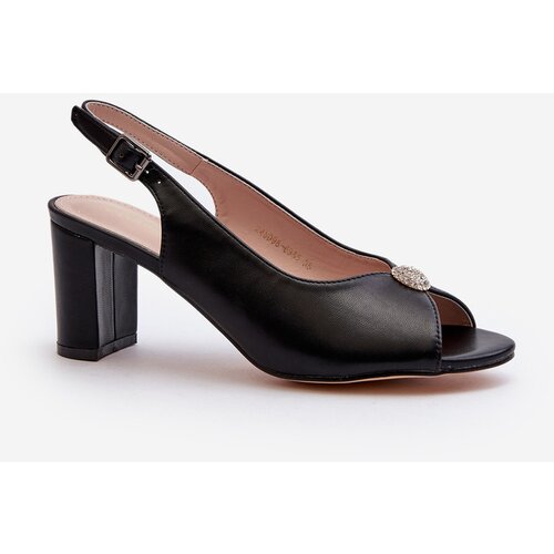 PE1 Elegant Sandals With Ornament on Heel Black Trasea Slike