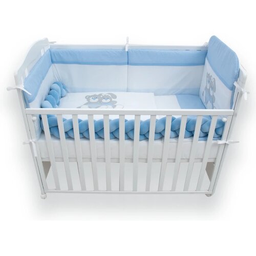 Fim Baby posteljina za krevetac sa ogradicom Meda i Zeka, plava Slike