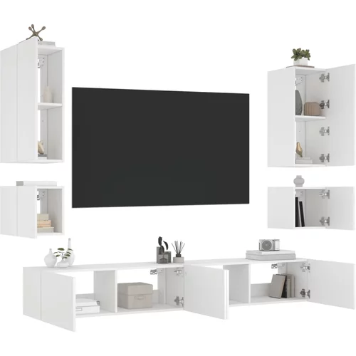 vidaXL 6-dijelni zidni TV ormarići s LED svjetlima bijeli