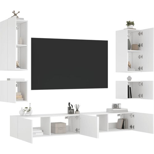 VidaXL Stenske TV omarice z LED lučkami 6 kosov bele Slike
