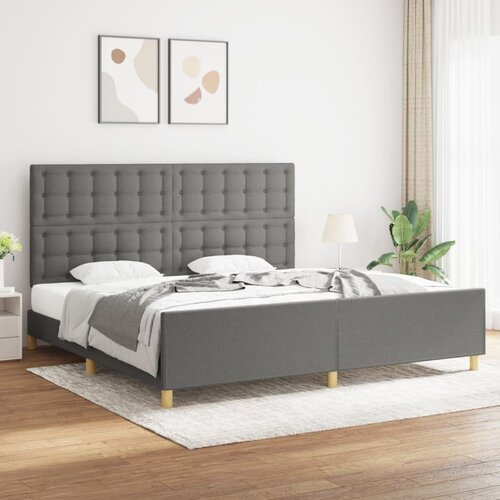 The Living Store Posteljni okvir z vzglavjem temno siv 200x200 cm blago - Posteljni Okvir Z Vzglavjem, (21523981) Slike