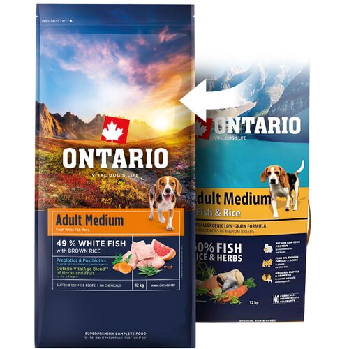 Ontario Adult Medium - 7 rib in riž 2 x 12 kg Cene