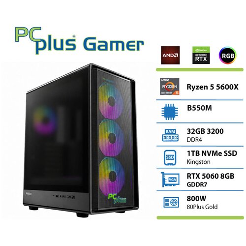 PCPLUS Namizni računalnik PCPLUS Gamer, Ryzen 5 5600X, 32 GB RAM, 1 TB SSD, RTX 5060 OC 8GB, gaming, (5000492203) Cene
